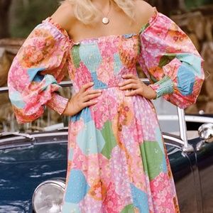 Freda Shirred Midi Dress XXS